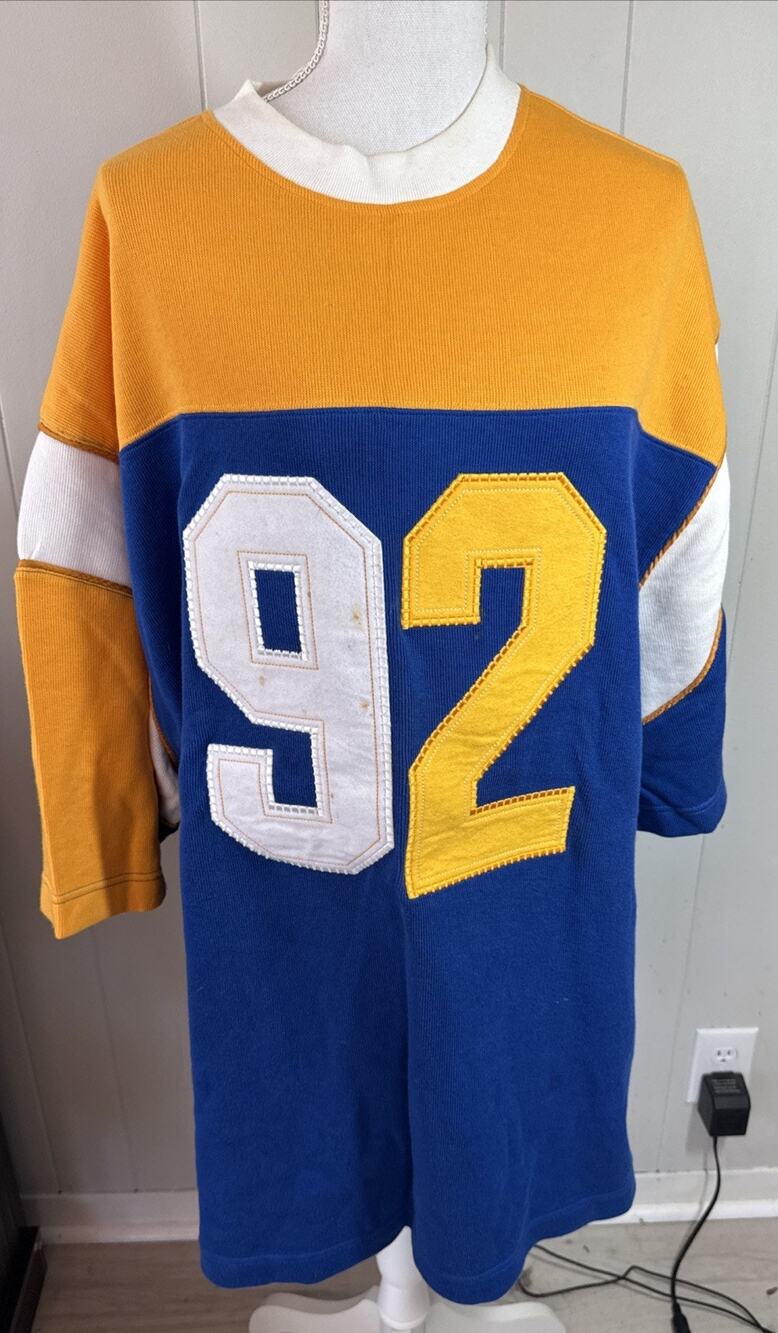 Phat Farm Shirt Mens Jersey Vintage 92 Hip Hop Y2K Yellow Stripe And Blue 2XL YY